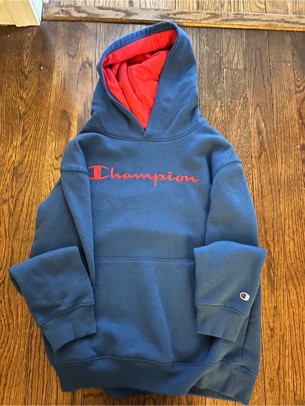 Champion Kids' Blue Hoodie with Red Lining. Size L